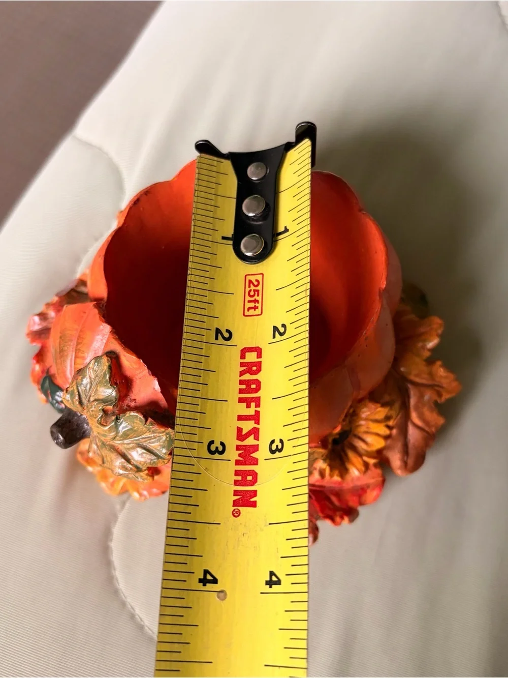 Pumpkin Seasonall Fall Tealight Holder Accent Orange & Floral Sunflowers